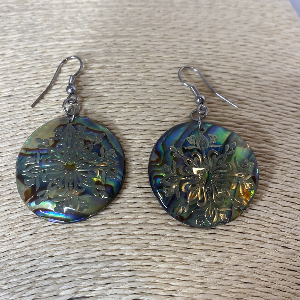 Abalone Shell Round Drop Earrings - image 3